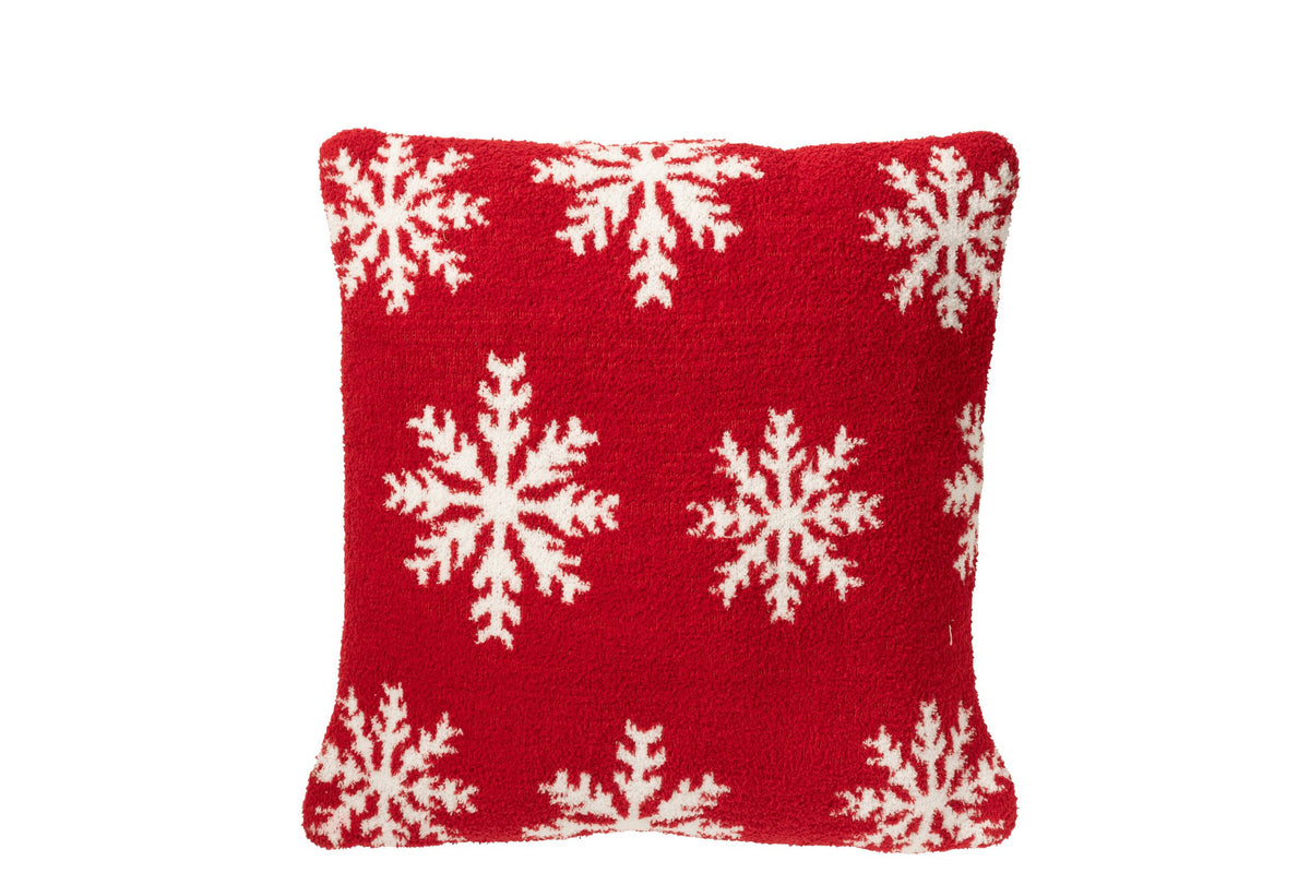 J-Line kussen Sneeuwvlokken - polyresin - rood/wit