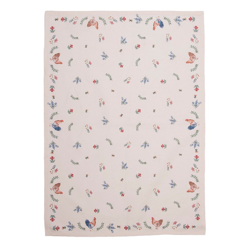 Theedoek 50x70 cm Beige Blauw Katoen Kip en Haan Keukenhanddoek