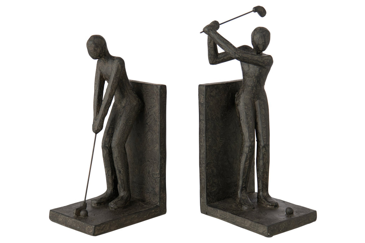 J-Line Boekensteunen golfer - hars - zwart - set van 2