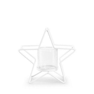 Metalen ster met glas 'marlon' wit 20x20x9,5 cm