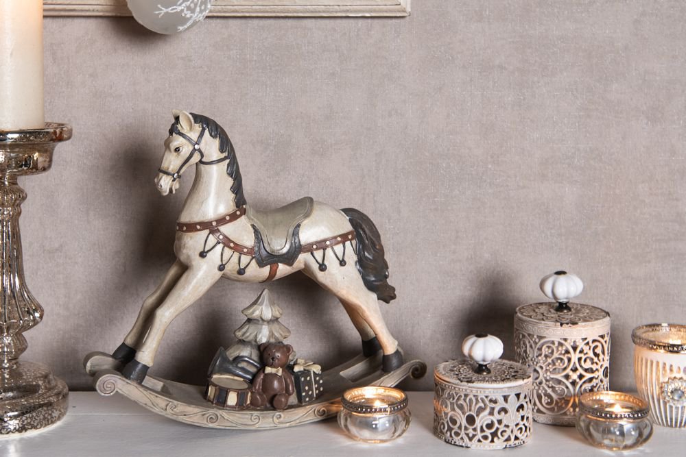 Beeld Paard 22x5x19 cm Wit Polyresin Kerstdecoratie