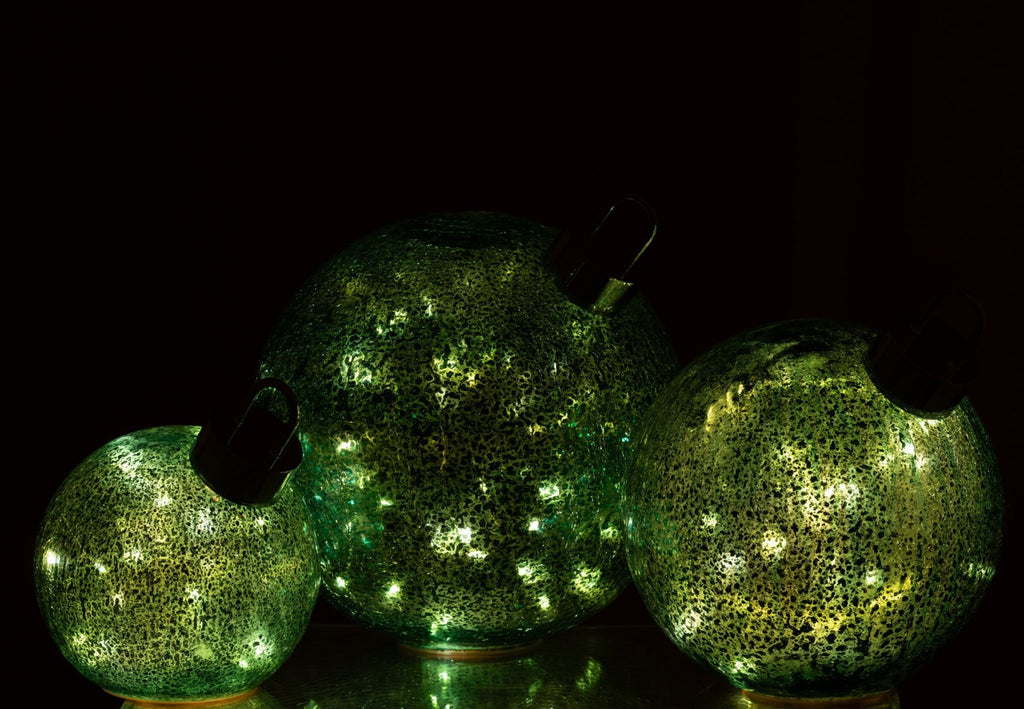 J-Line decoratie Bal - glas - turquoise - large - LED