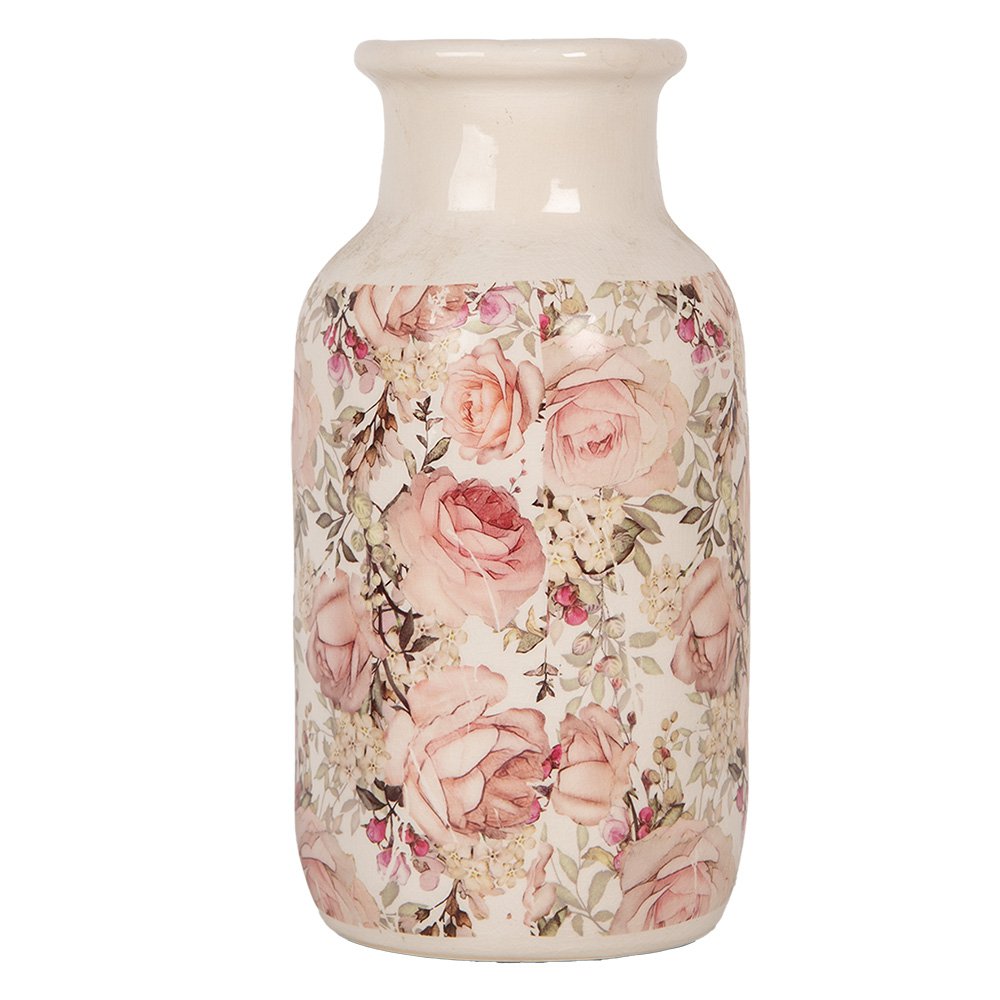 Vaas Ø 14x26 cm Beige Keramiek Bloemen