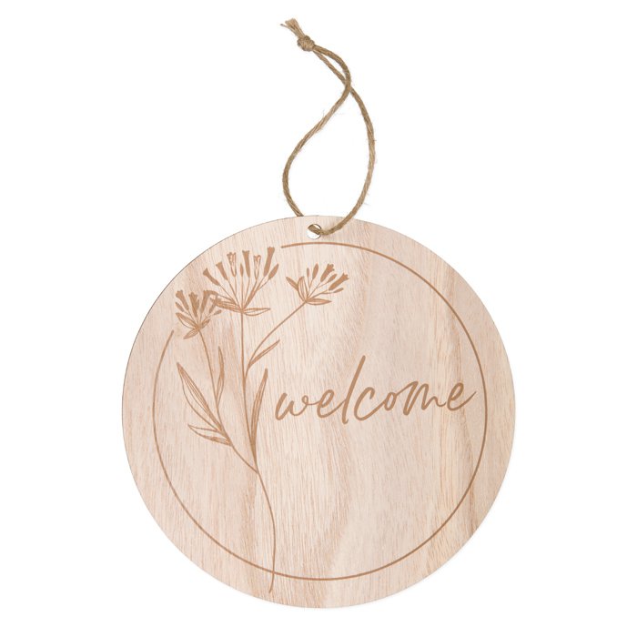 Houten bord "Welkom" Ø 20 cm 3 x 1 st