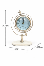 Vintage World Globe Bureauklok - Marmer & Nikkel Tafelaccent