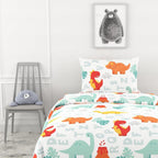 Lakenset voor eenpersoonsbedden - 100% katoen 144TC - Dino-print met alfabet voor kinderen
