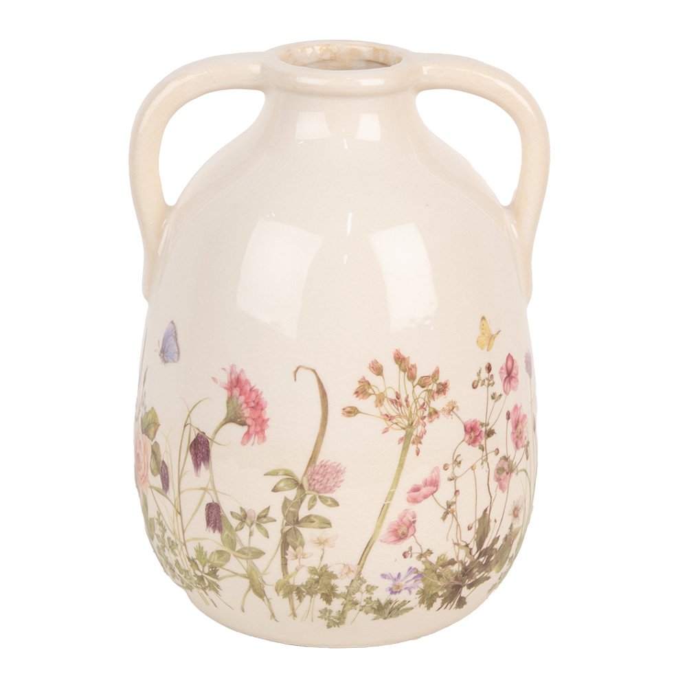 Vaas Ø 16x22 cm Beige Roze Keramiek Bloemen