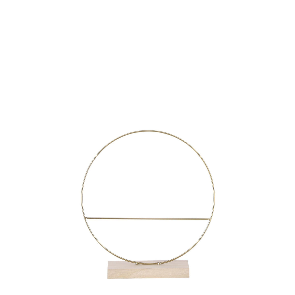 Metalen deko ring op houten voet met spijlen 30cm goud