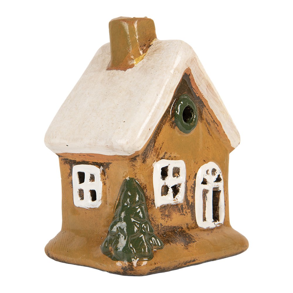 Waxinelichthouder Huis 9x7x11 cm Bruin Keramiek