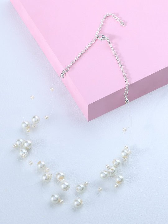 Halsstuk van witte parel met meerdere strengen – modeaccessoire – verzilverde legering – individueel item