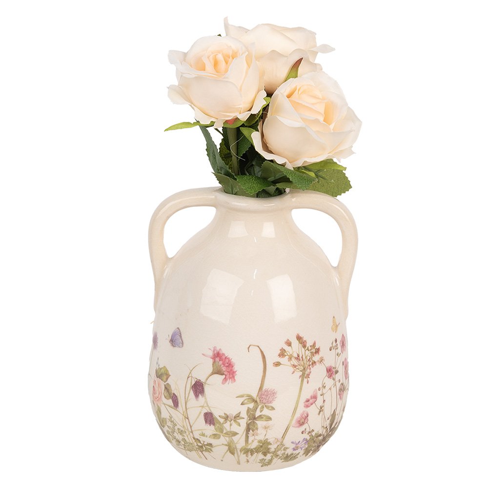 Vaas Ø 14x18 cm Beige Roze Keramiek Bloemen