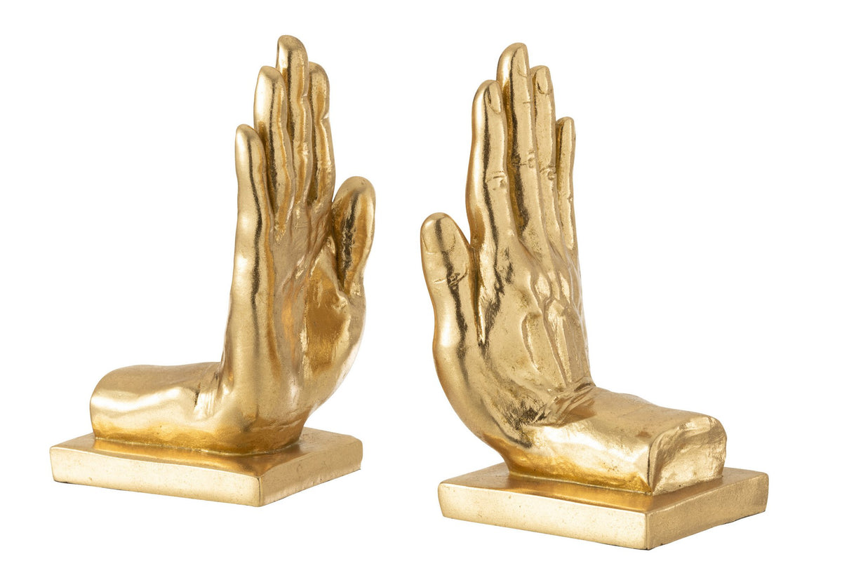 J-Line boekensteun Handen - polyresin - goud - 2 stuks