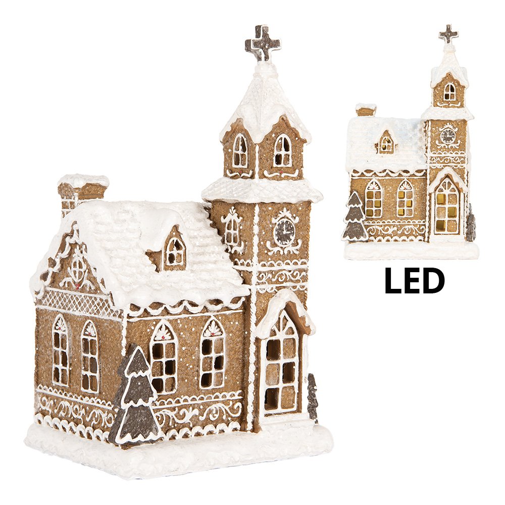 Gingerbread house met LED 14x12x23 cm Bruin Kunststof