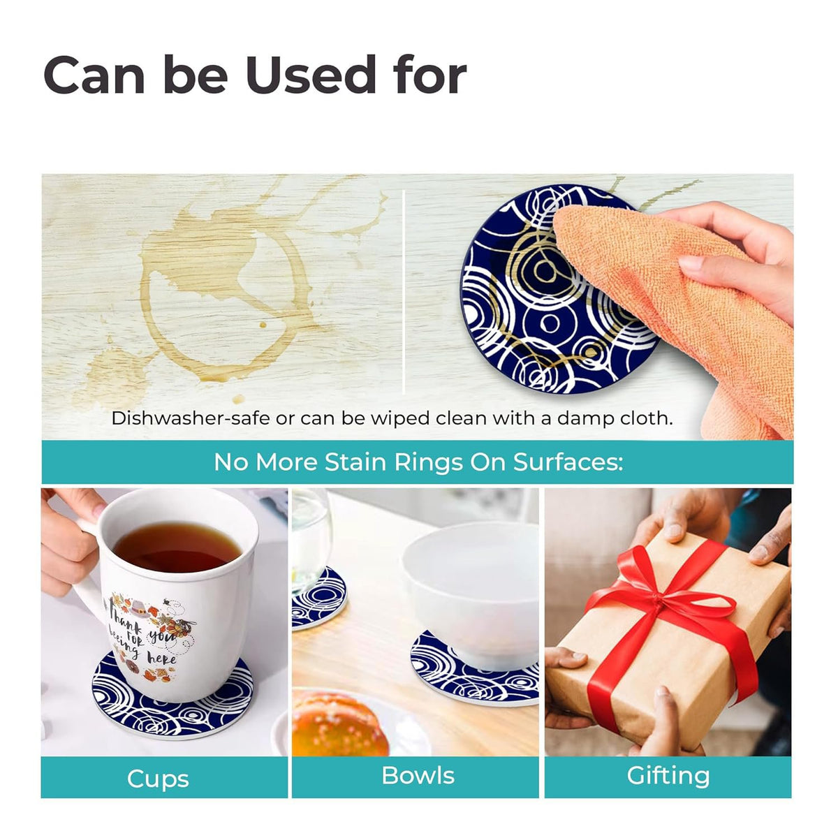 Marinewitte siliconen onderzetter set van 6 (10 cm) met houder | Eettafeldecoratie, koffiemokken, glazen, cadeaus voor vrouwen