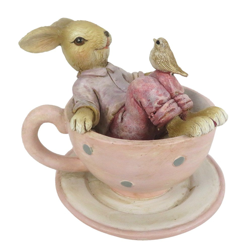 Beeld Konijn 10x8x8 cm Bruin Roze Kunststof
