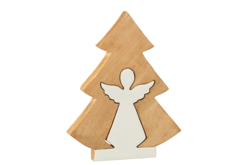 J-Line decoratie Engel In Boom - hout - wit/naturel - L