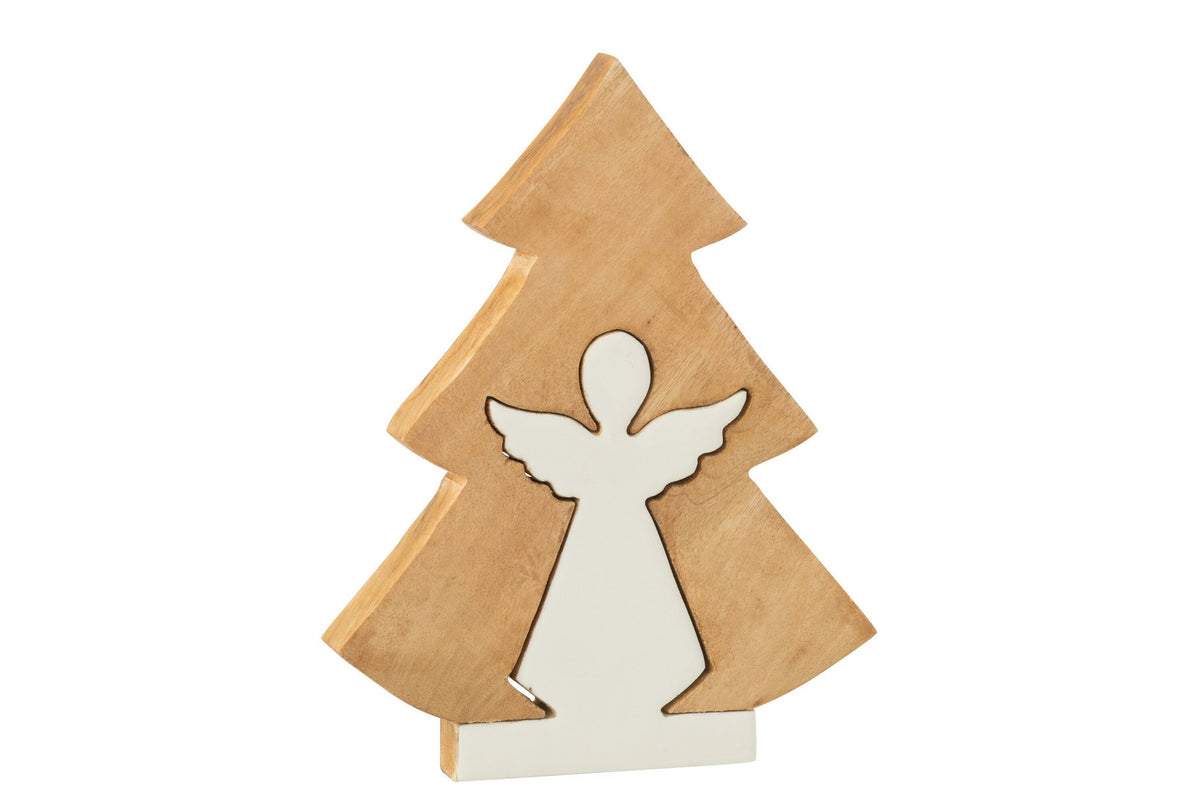J-Line decoratie Engel In Boom - hout - wit/naturel - L