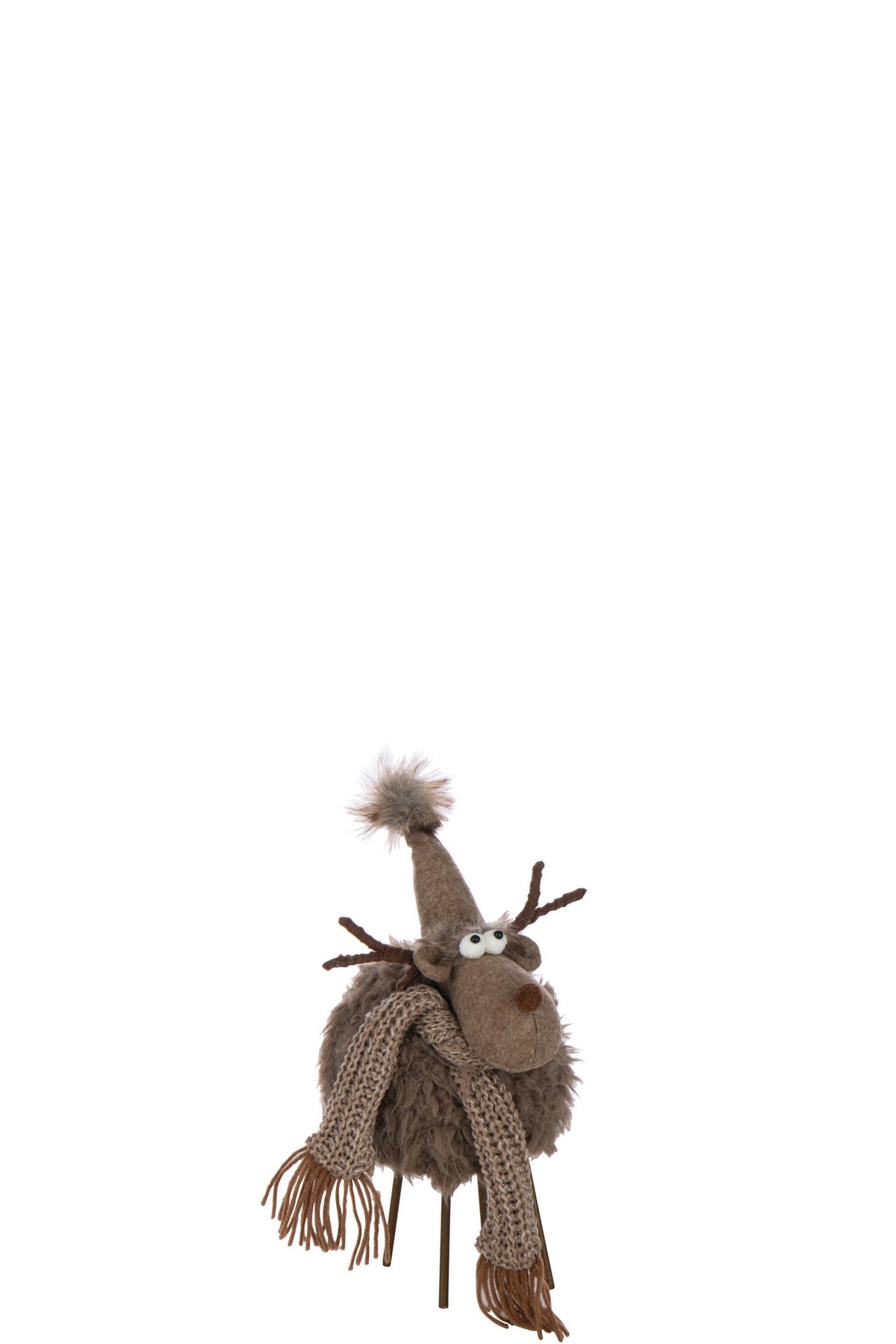 J-Line figuur Rendier Hoed + Sjaal - polyresin - bruin - S