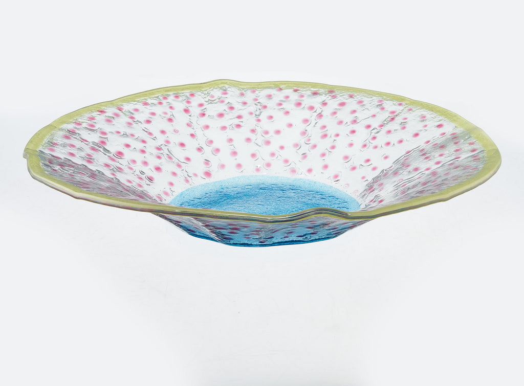 Artisano Wavy Bowl 36x8 Blauw en groen met roze stippen