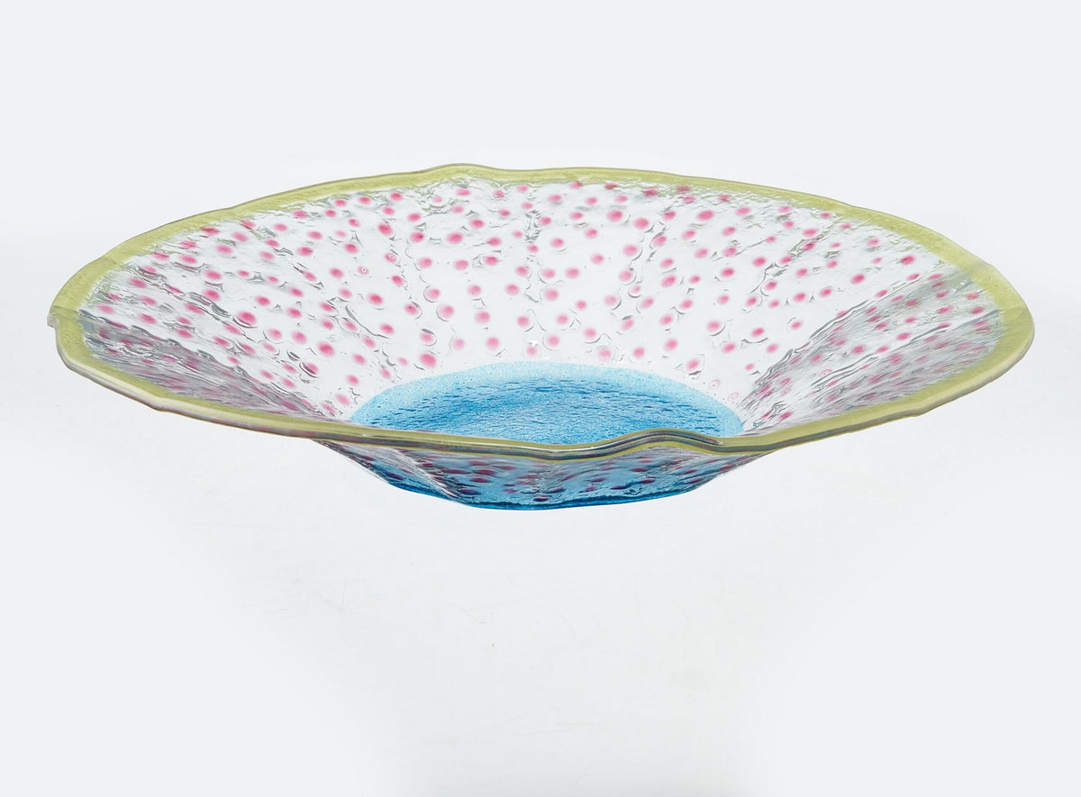 Artisano Wavy Bowl 36x8 Blauw en groen met roze stippen