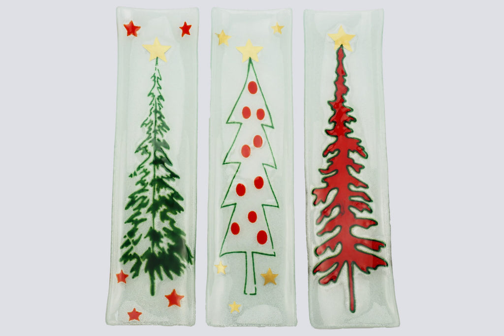 Kerst U-vorm lange set van 3 42x11 groene, rode en witte kerstbomen set van 3