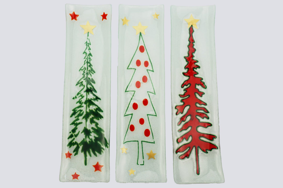 Kerst U-vorm lange set van 3 42x11 groene, rode en witte kerstbomen set van 3
