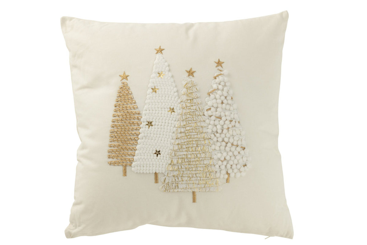 J-Line kussen Kerstbomen Motief - katoen - wit/goud