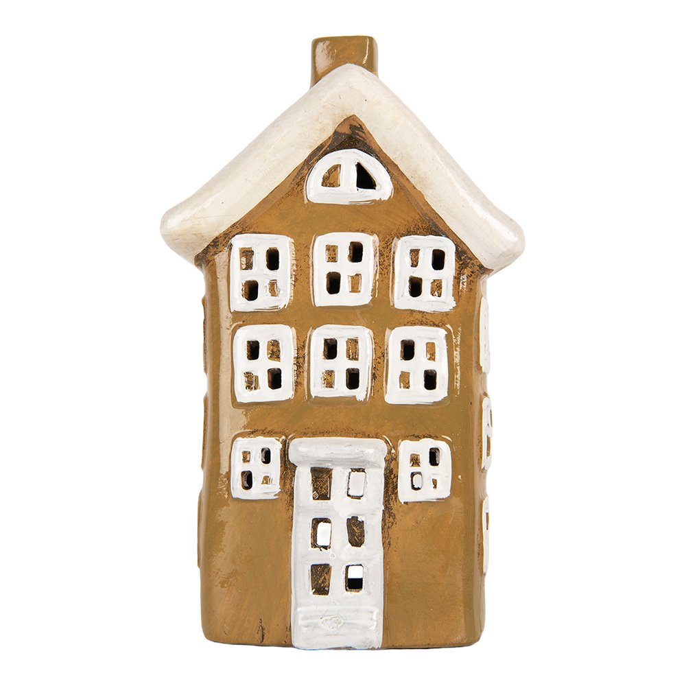 Waxinelichthouder Huis 12x8x19 cm Bruin Keramiek