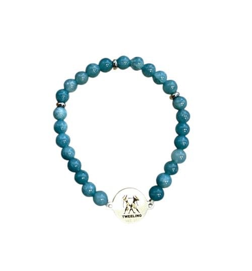 Dames armband Aquamarijn 6 mm met sterrenbeeld Tweeling