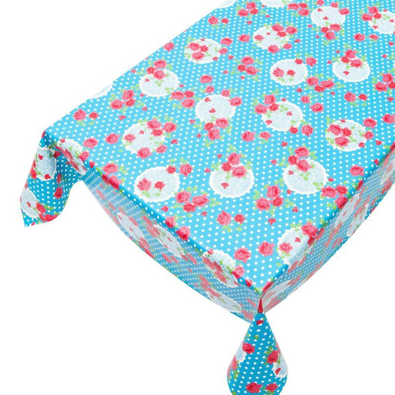 Dots & Flowers Tafelzeil blauw 140cmx20mtr