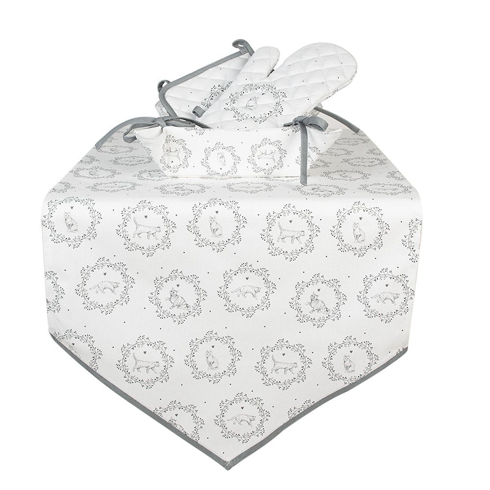 Broodmand 35x35x8 cm Wit Grijs Katoen Kat