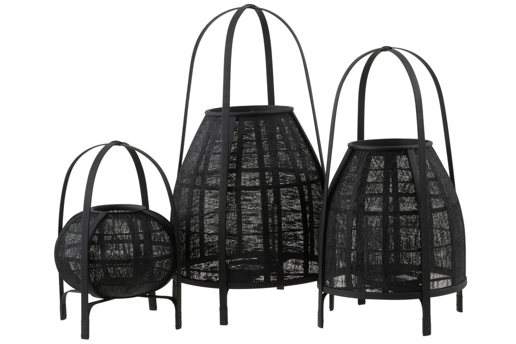 J-Line lantaarn Kap - bamboe - zwart - large