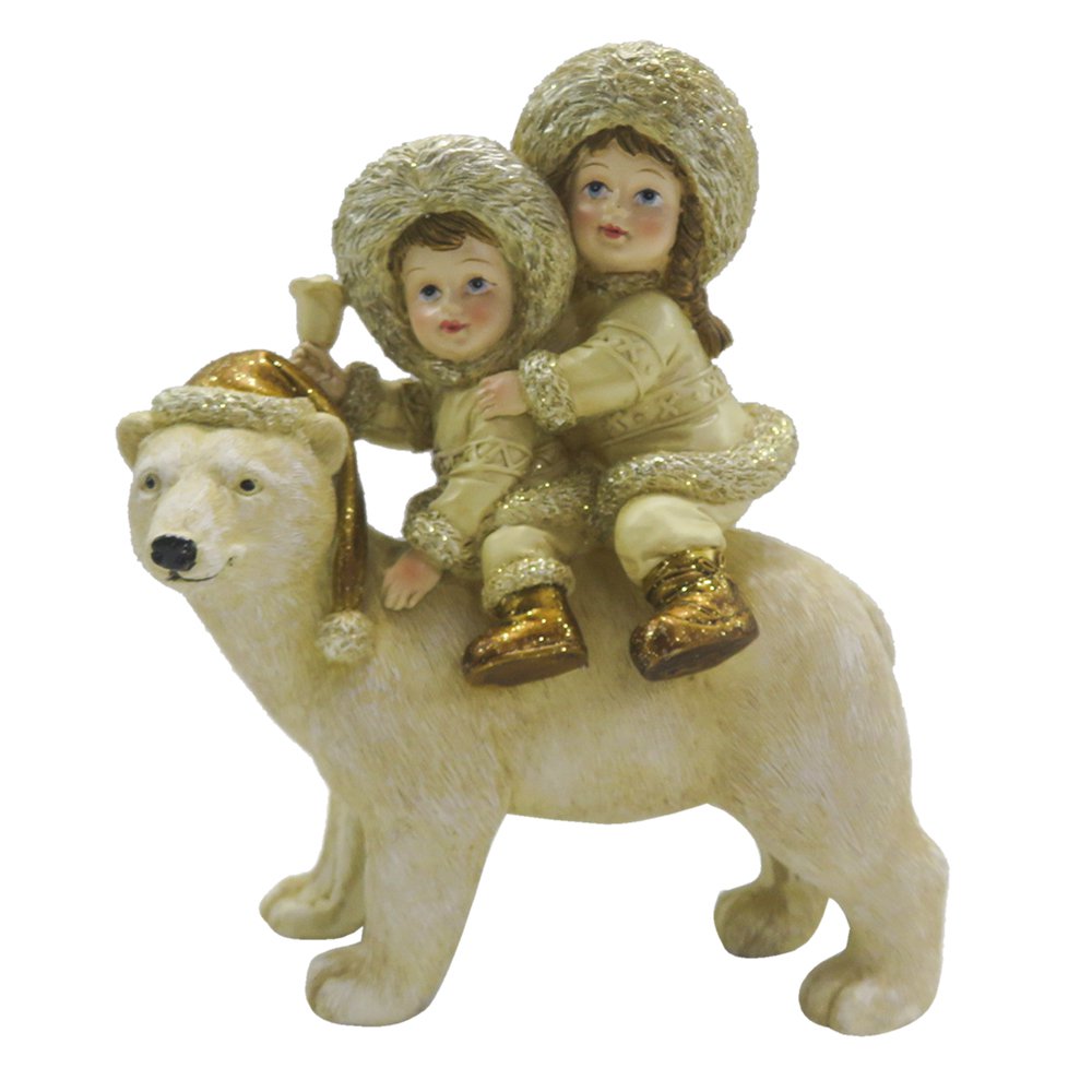 Beeld Kinderen 13x7x15 cm Beige Goudkleurig Polyresin Kerstdecoratie