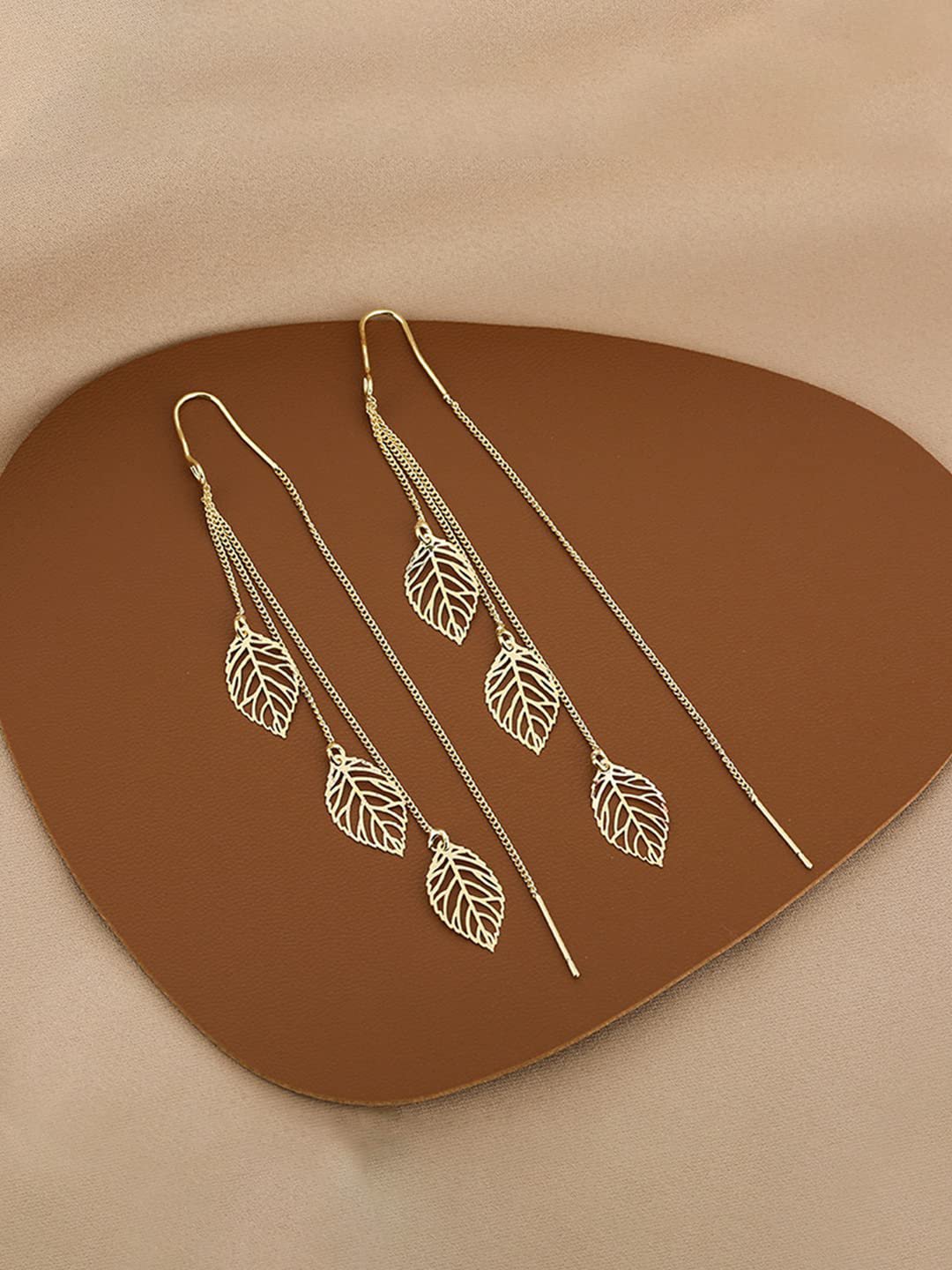 Oorbellen | Chain Leaf Dangle Tone Finish-motief | Goud