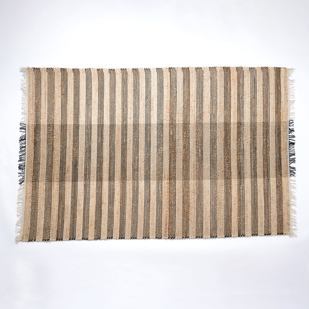 Handgeweven gestreept vloerkleed – katoenjute naturel design