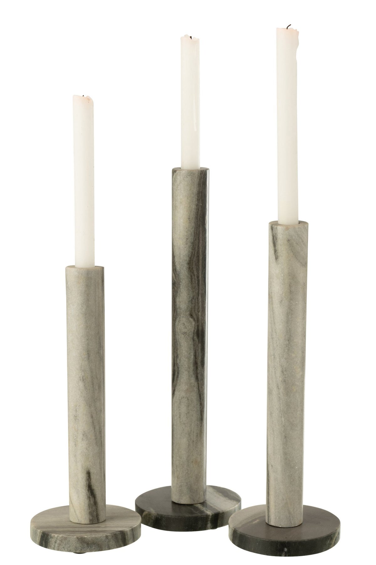 J-Line kaarshouder Marmer - steen - zwart/grijs - set van 3