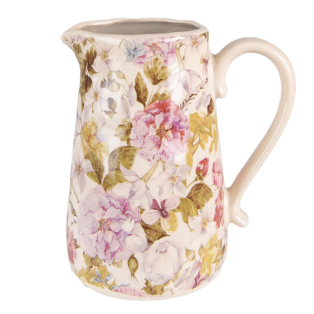 Decoratie Kan 16x11x18 cm Roze Beige Keramiek Bloemen Waterkan