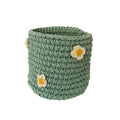 Luna-Leena mand zeegroen met biologische bloemen - H13x12øcm - dik katoen - hand gehaakt in Nepal