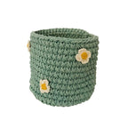 Luna-Leena mand zeegroen met biologische bloemen - H13x12øcm - dik katoen - hand gehaakt in Nepal