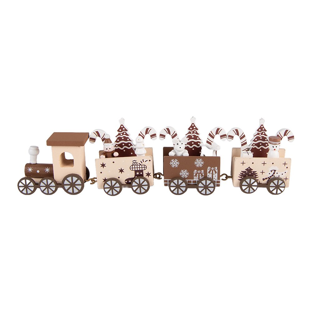 Kerstdecoratie Beeld Trein 27x4x8 cm Beige Hout