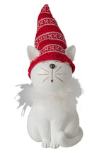 J-Line decoratie Kat Hoed - polyresin - wit/kerstrood - large