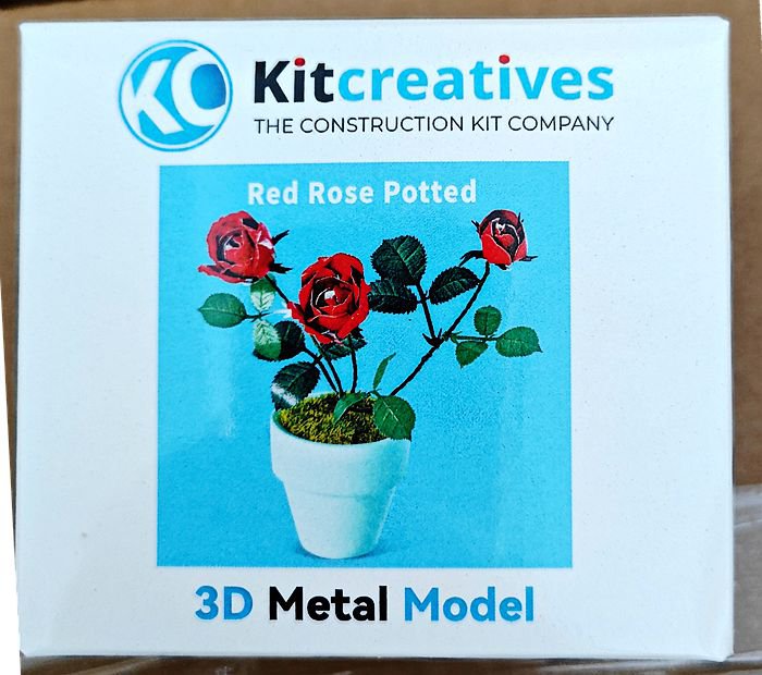 Bouwpakket 3D Model DIY Rode Roos in Pot- gekleurd- metaal