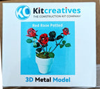 Bouwpakket 3D Model DIY Rode Roos in Pot- gekleurd- metaal