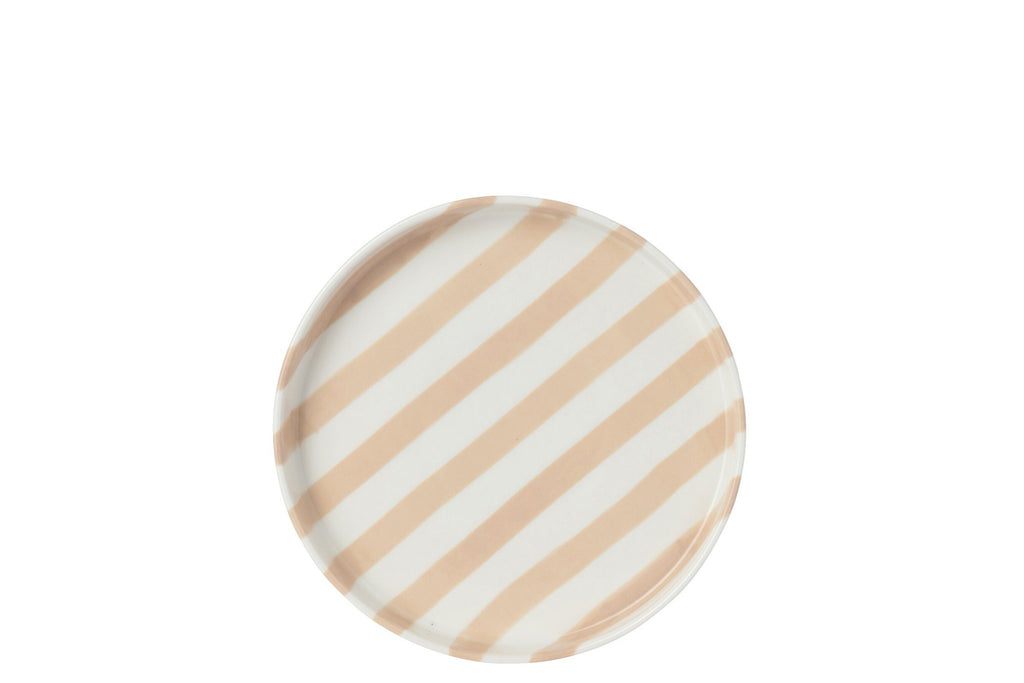 J-Line Gestreept bord - steengoed - lichtbeige/wit - S