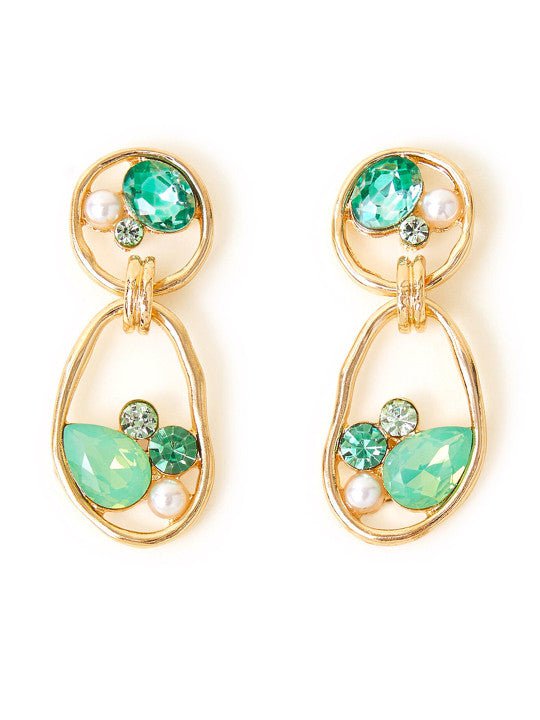 Groene cabochon traanaccent – ​​goudkleurig verguld – veilige post terug