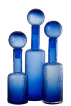 J-Line decoratie Fles Reliëf - glas - transparant/blauw - L