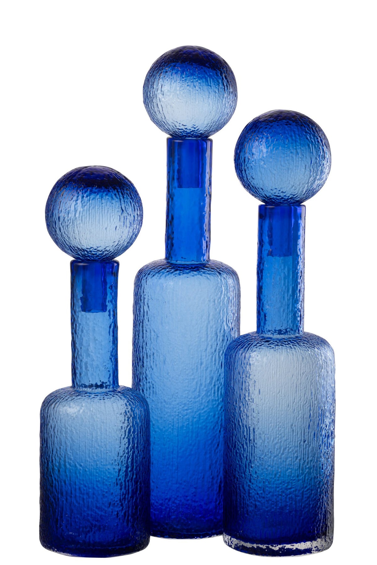 J-Line decoratie Fles Reliëf - glas - transparant/blauw - L