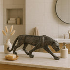 Decoratief luipaardbeeld – donkerbruine hars – per stuk