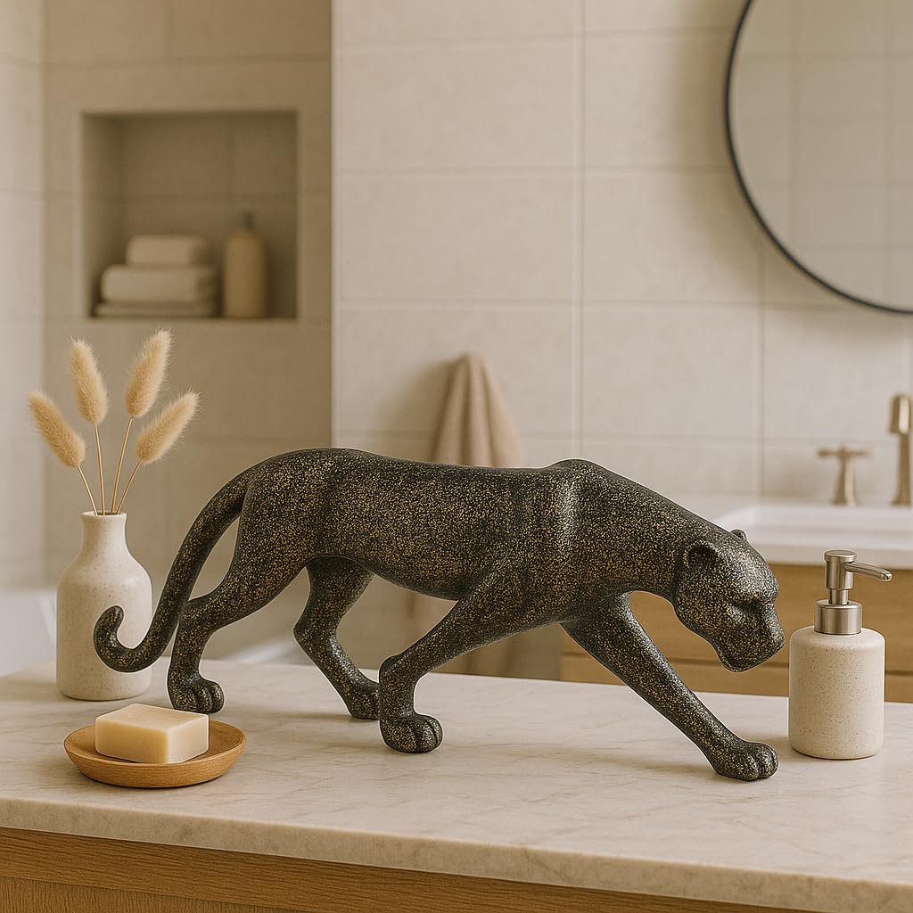 Decoratief luipaardbeeld – donkerbruine hars – per stuk