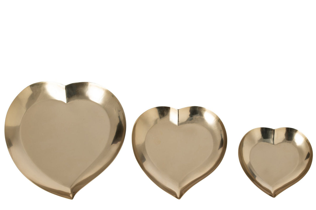 J-Line Decoratieve hartschalen - staal - goud - set van 3
